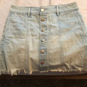 Light wash blue jean button up skirt